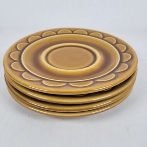 Vtg MCM Coventry Castilian Set of 4 Saucers Honey Gold Scalloped Edge Boho